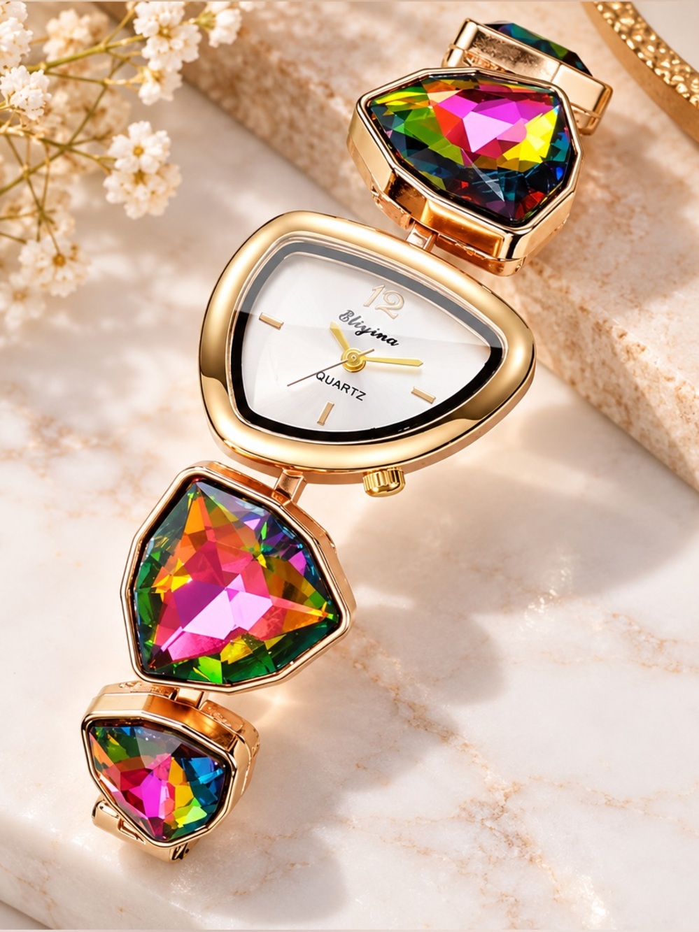 Gold-Tone Rainbow Crystal Bracelet Watch for Women